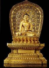 The 'Enlightened One' … a large gilded bronze figure of Buddha from the Speelman collection of early Ming Buddhist bronzes.