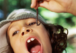 Niño comiendo gusano